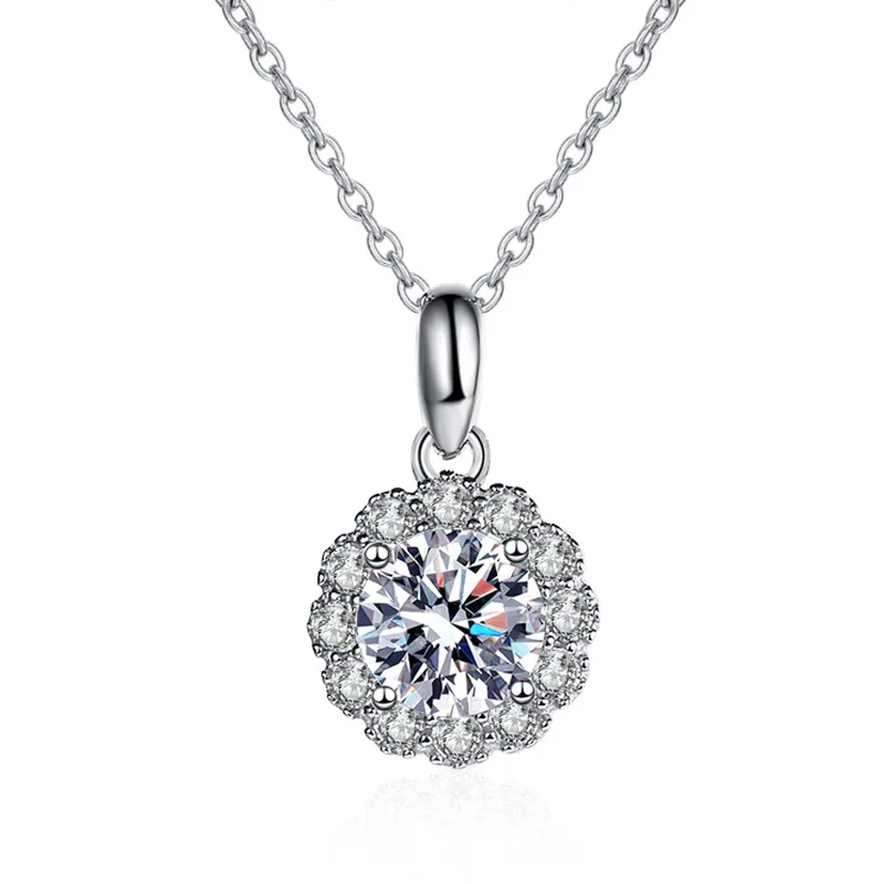 

Moissanite Luxury Pendant Necklace 925 Sterling Silver 40+2+3cm Necklace Jewelry naszyjniki damskie