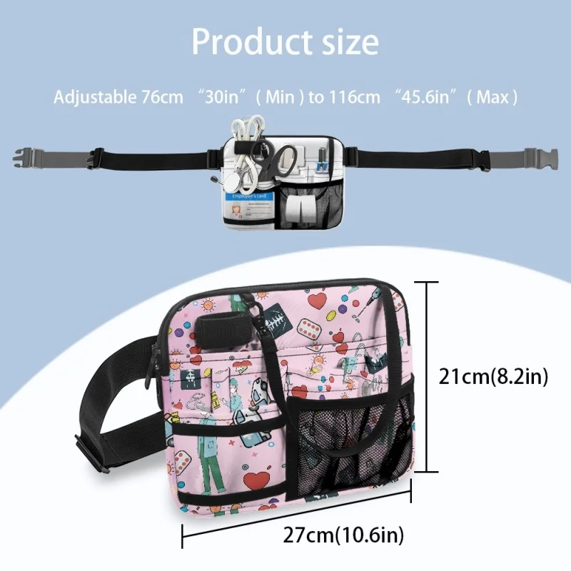 Twoheartsgirl Casual Nurse Organizer Belt Multifunction Women Fanny Pack Large Capacity Waist Bag for Medica Scissors Care Tool