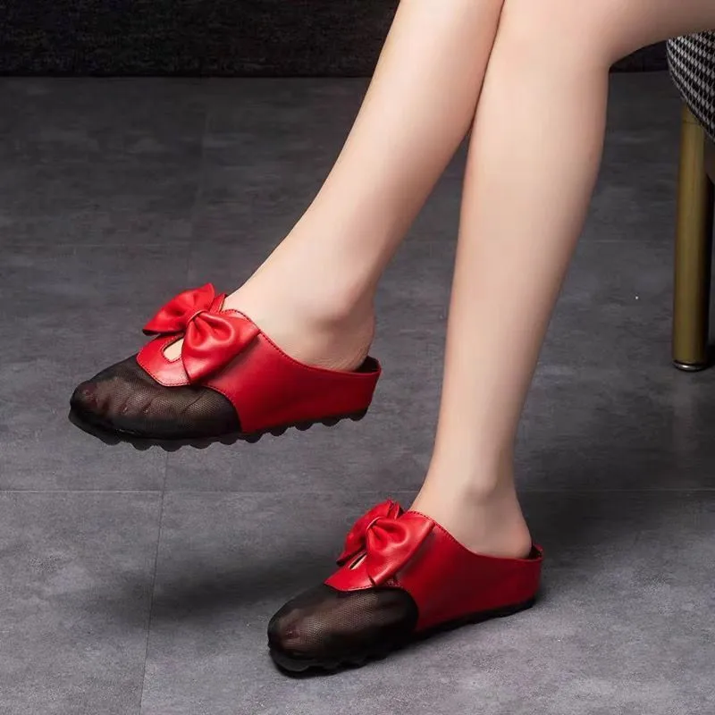 Slippers Women's 2023 New Summer Outer Wear Flat Heel Hollow Mesh Bow Women's Sandals