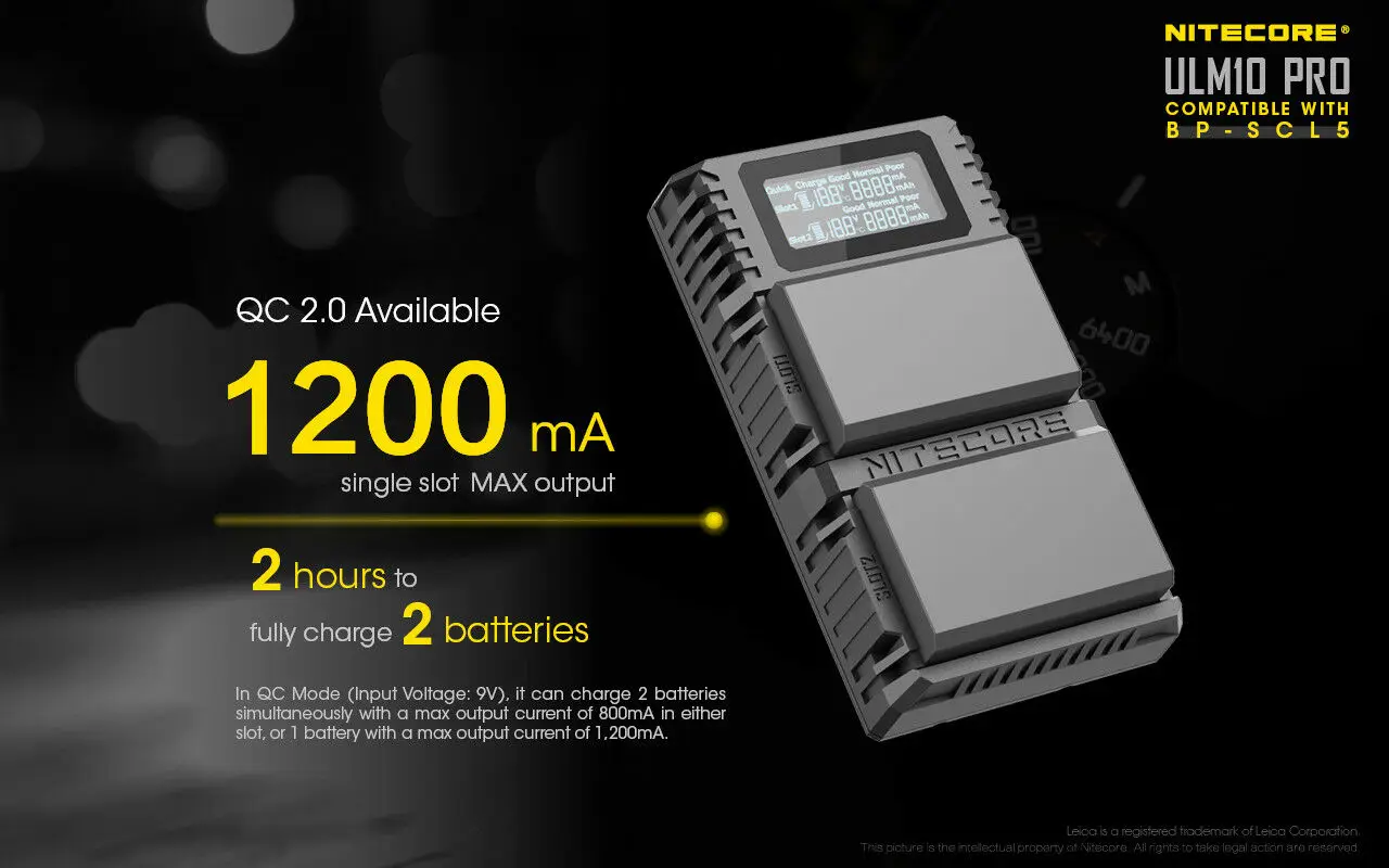 Фото USB-зарядное устройство для камеры Nitecore ULM10 Pro для Leica BP-SCL5 — M10 №3