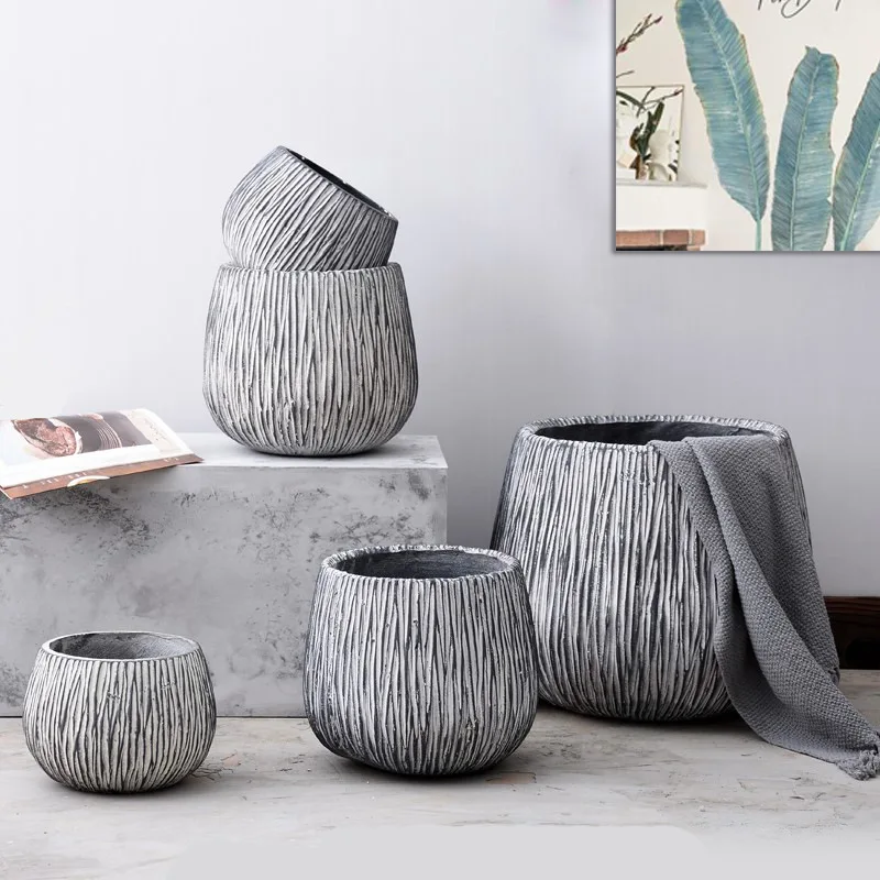 

Nordic Style Fiber Reinforced Cement Flower Pot Round Simulation Plant Decoration Magnesia Clay High Quality Nursery Flowerpot