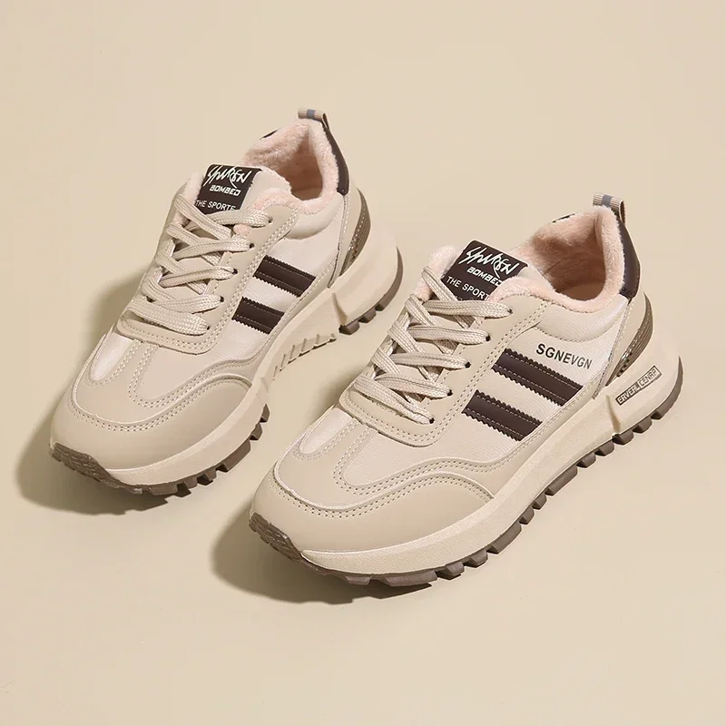 Модные женские массивные кроссовки на тонкой меховой подкладке зимняя обувь