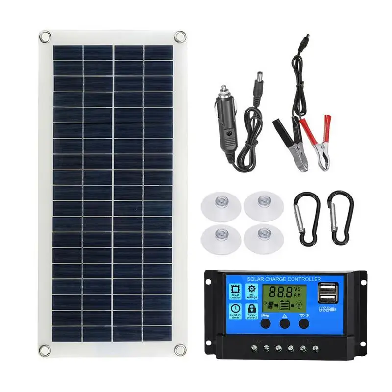 

12V Solar Kit 10W 30W 100W Solar Panel Solar Cell Controller 10A 20A 30A 40A 50A 60A 100A For Phone RV Car MP3 Charger