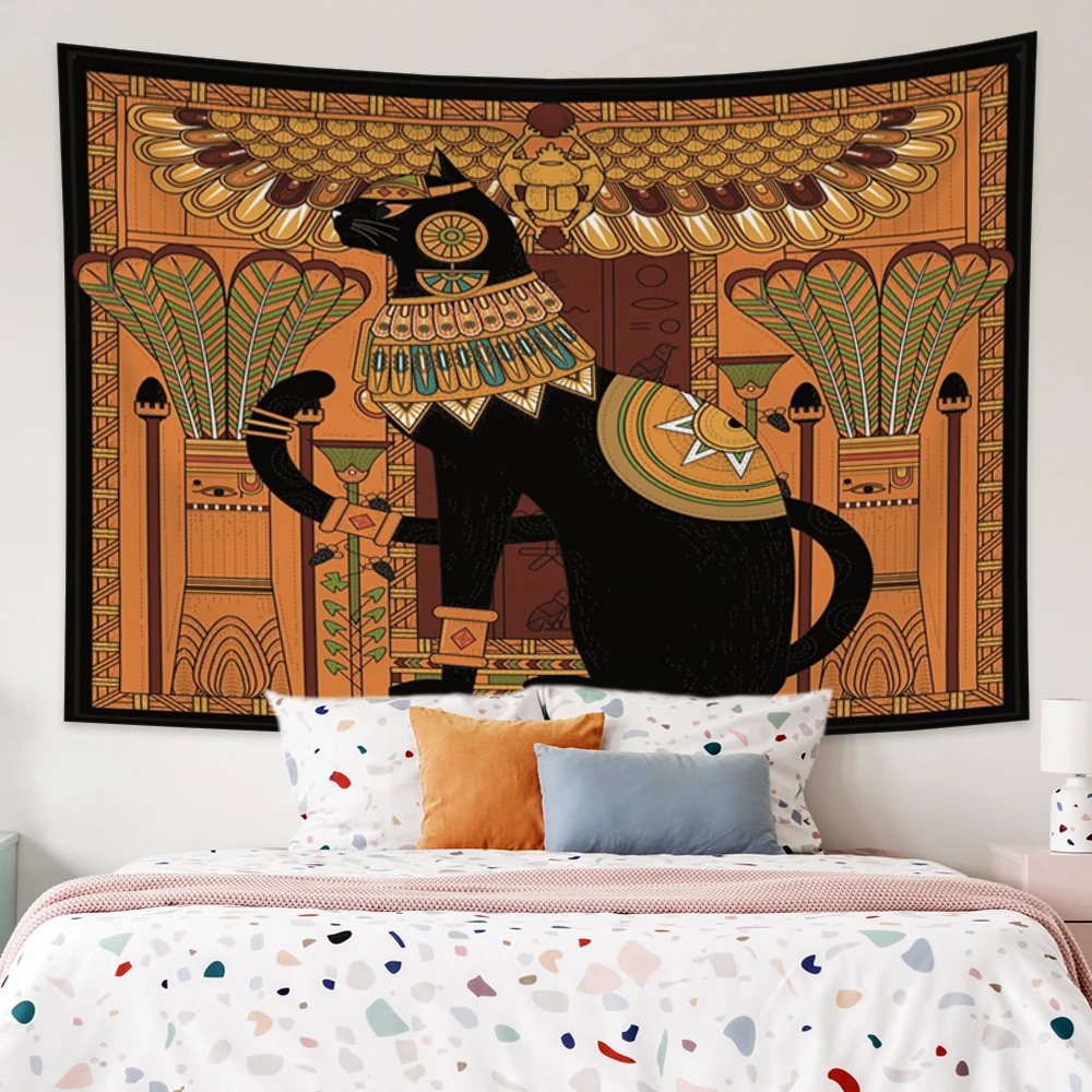 

Ancient Egypt Civilization Wall Tapestry Black Cat Characteristic Element Mural Bedroom Living Room Home Wall Decoration