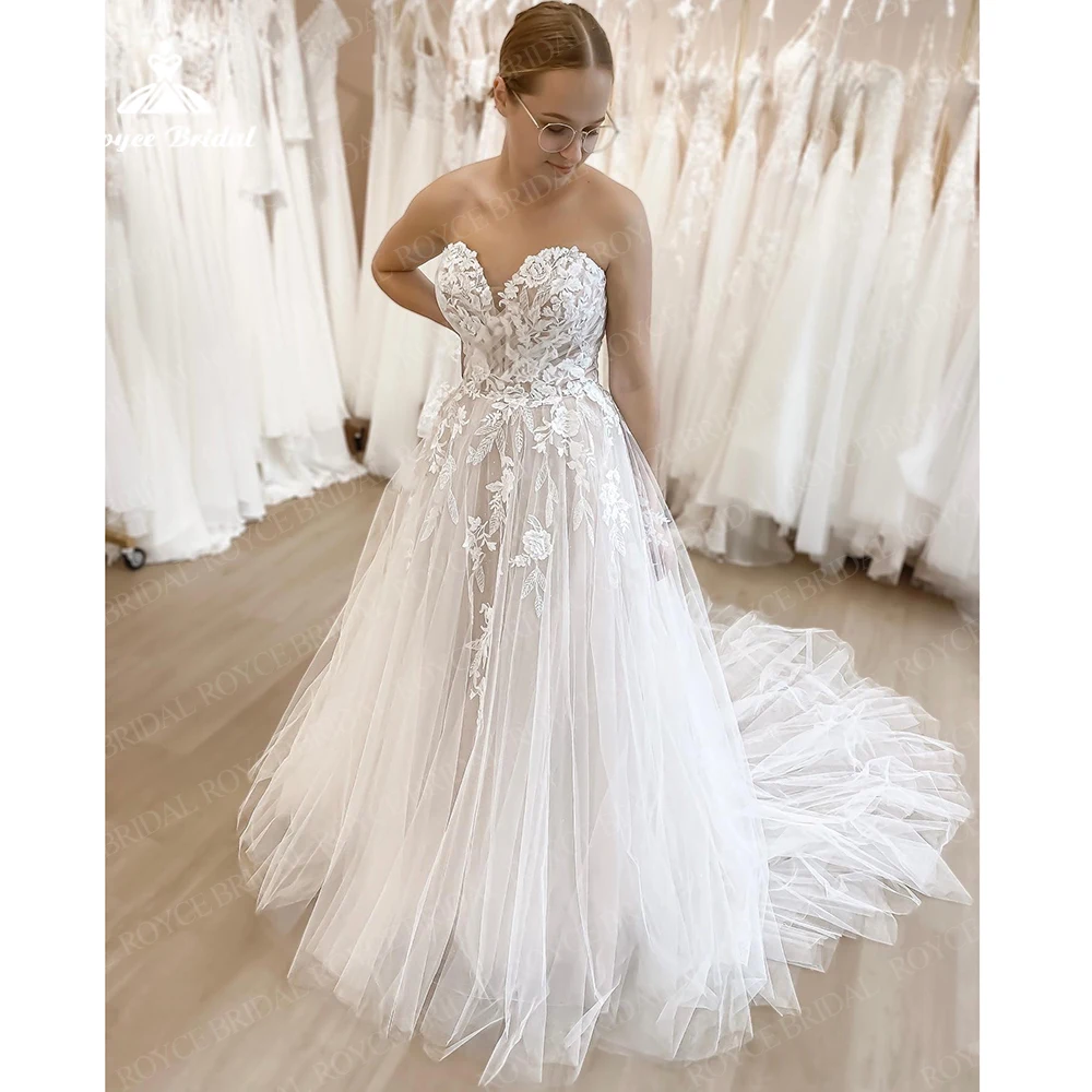 

Roycebridal 2023 Sweetheart Appliques Backless fairy Wedding Dress Brush chiffon Party dresses Vestido Novia Bridal Gowns