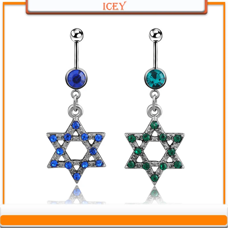 

1pc hexagram belly ring rhinestones navel stud crystal belly navel jewelry Stainless steel belly button ring alloy belly jewelry