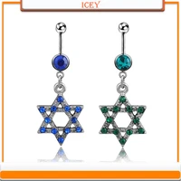 1pc hexagram belly ring rhinestones navel stud crystal belly navel jewelry stainless steel belly button ring alloy belly jewelry