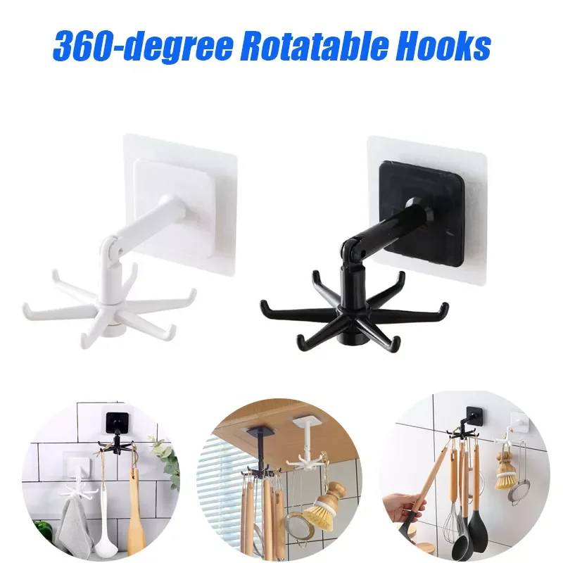 

2023NEW Kitchen Storage Hooks Rack Holder 360-degree Rotatable Hooks Home Kitchen Bathroom Organization Kitchen Accessories