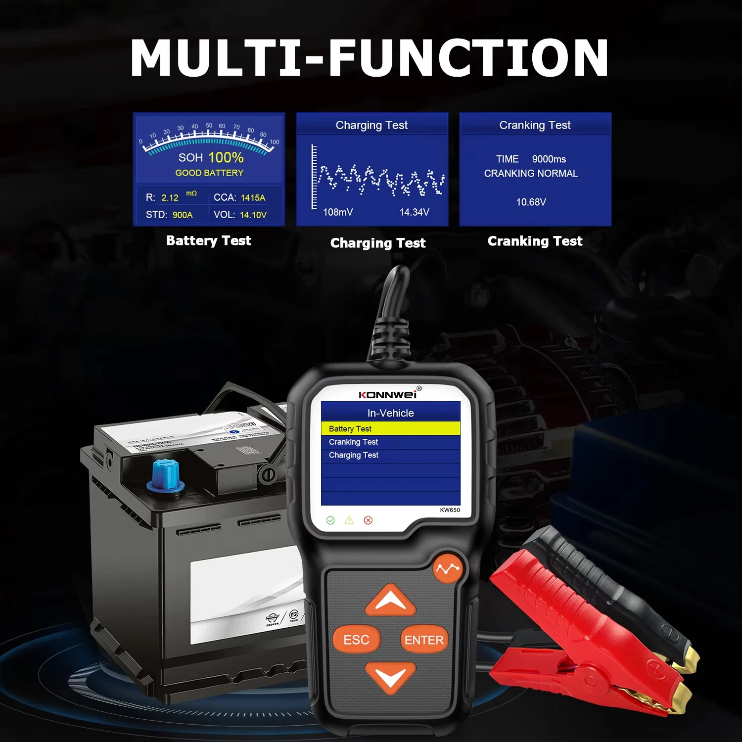 KONNWEI KW650 тестер автомобильного аккумулятора 12 В 6 анализатор системы мотоцикла