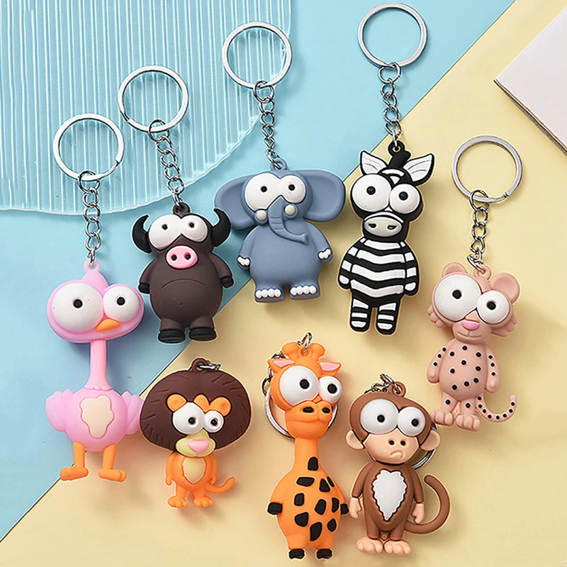 

Creative Big Eye Animal Funny Keychain Bag Car Key Ring Holder Pendant Cartoon Giraffe Elephant Lion Gift Keyring Birthday Gifts