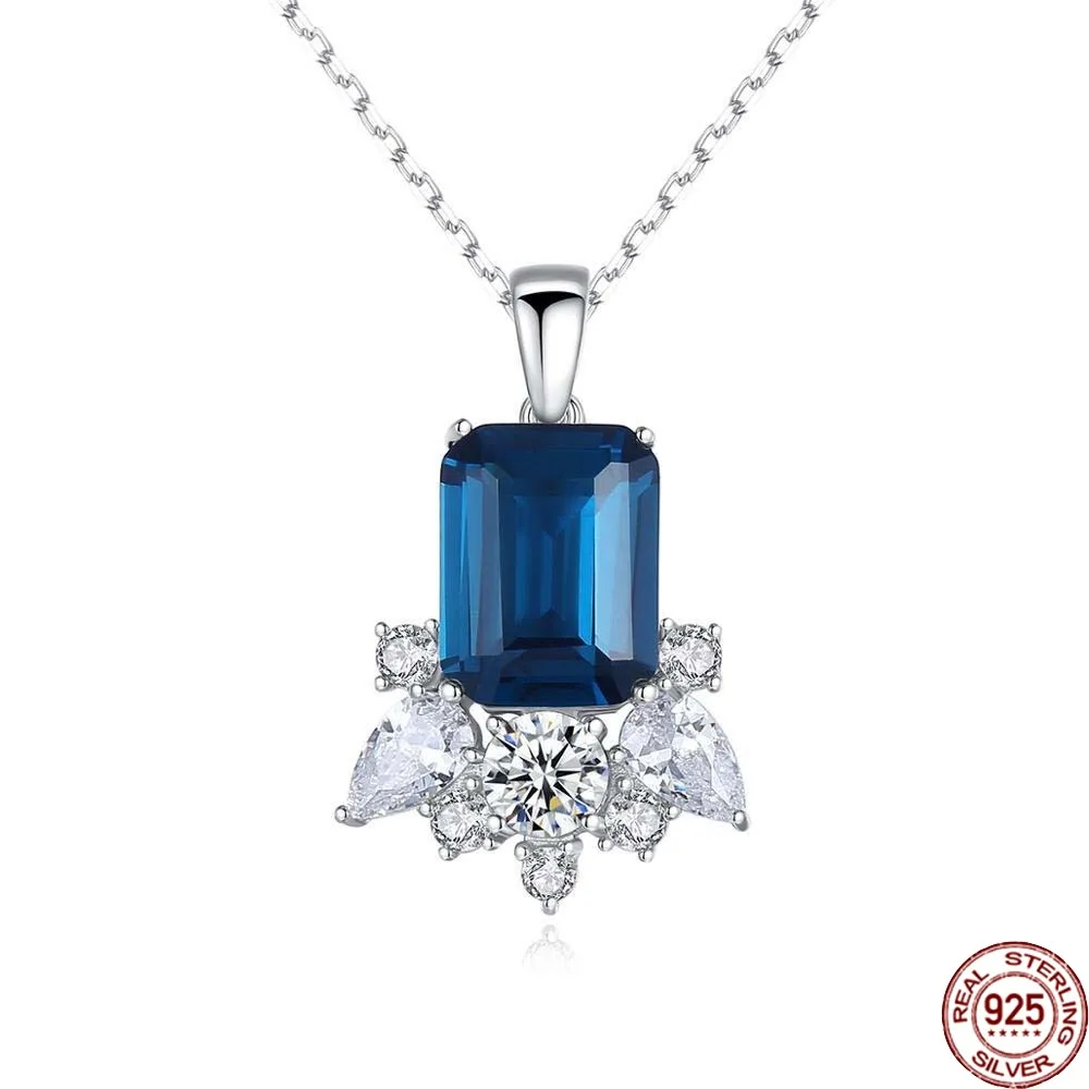 

BABIQU Sapphire Pendant Necklace 925 Sterling Silver Dark Blue Gemstone Fine Jewelry for Women Dating Party Christmas Sn-420