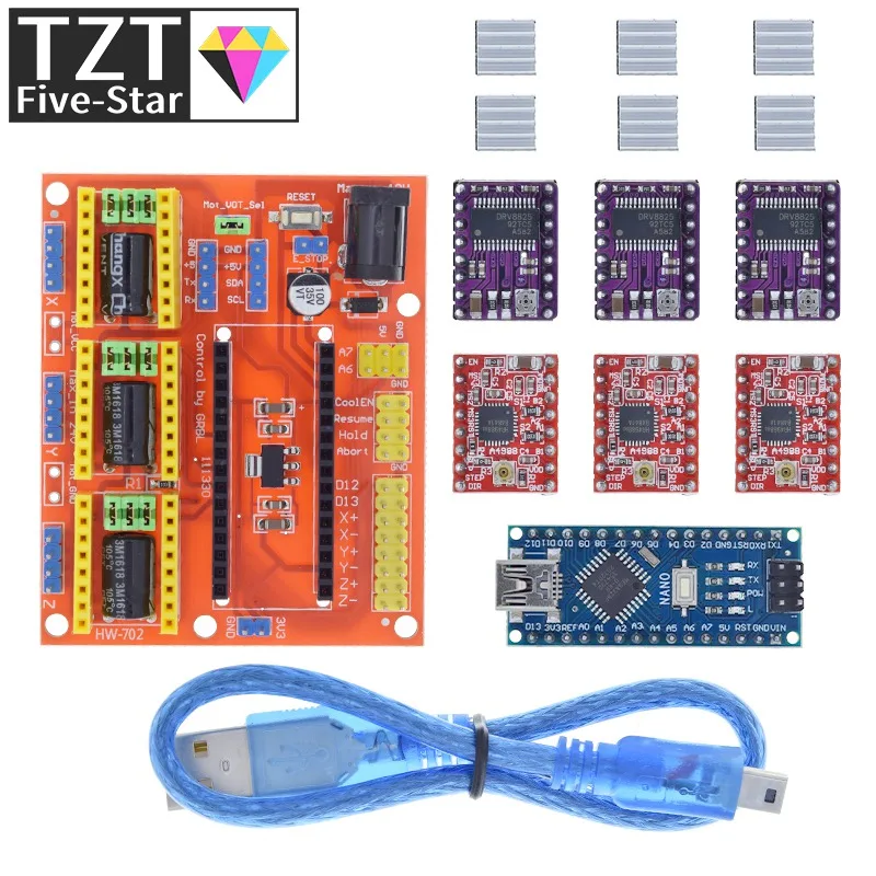 TZT 1 комплект 3DV4 CNC Shield V4 + Nano 3 0 шт. DRV8825 или A4988 Reprap Stepper для Arduino | Электронные