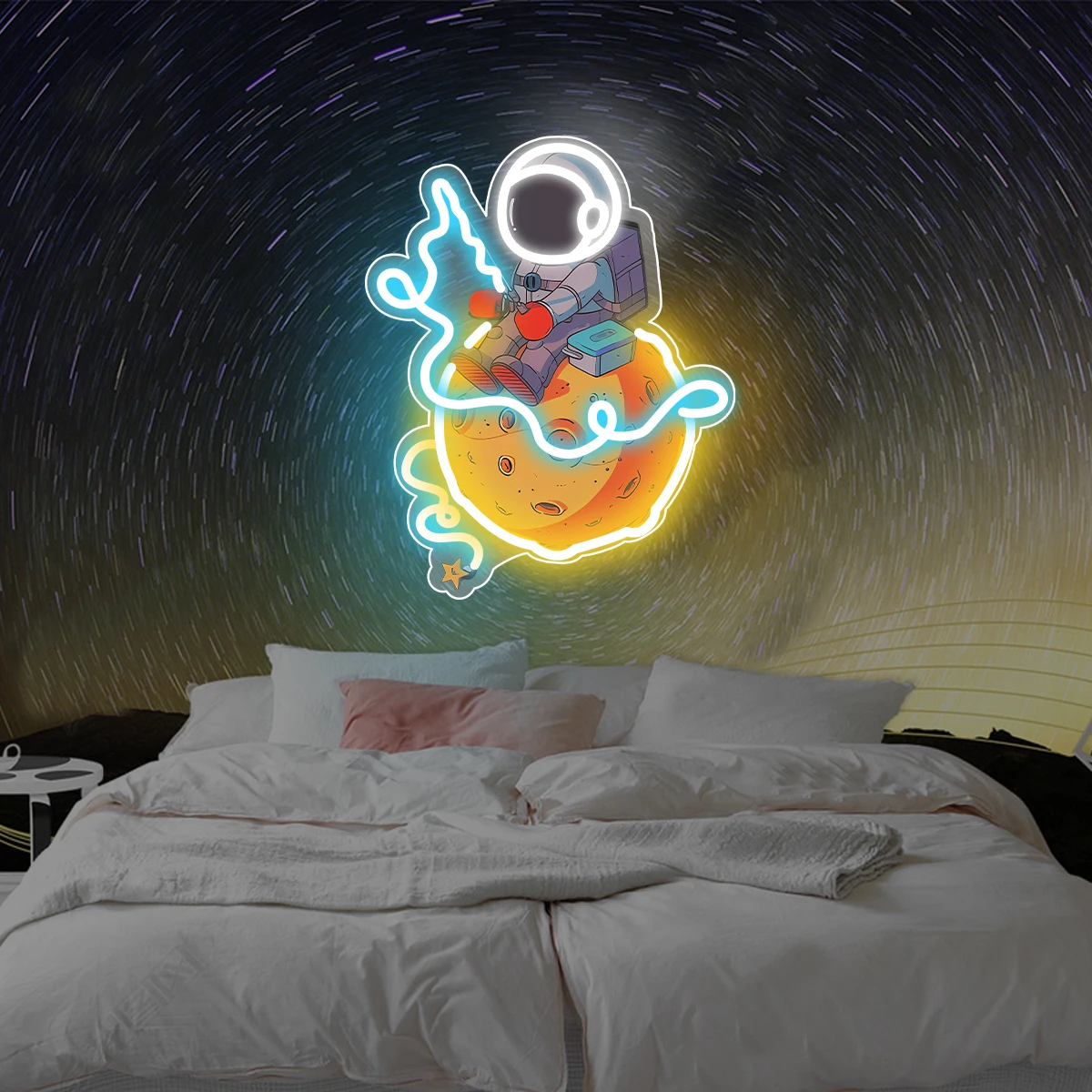 Астронавты дневные неоновые огни подходящие для музея науки и технологии
