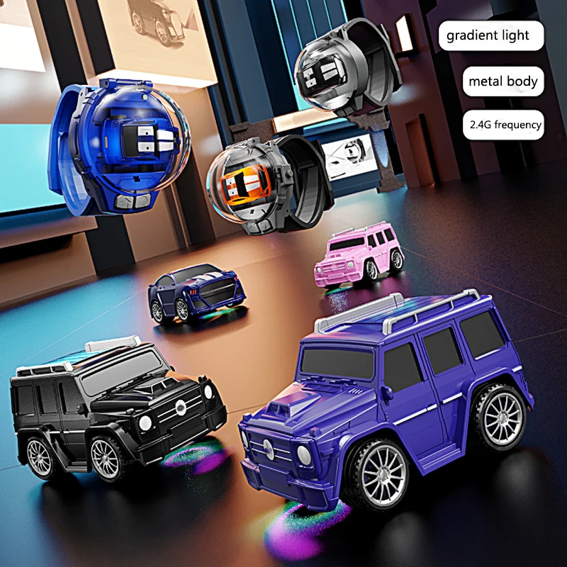 

New 2022 Mini Watch RC Car Model Metal Radio Control Off Road Vehicle GTR Racing With Ambient Light