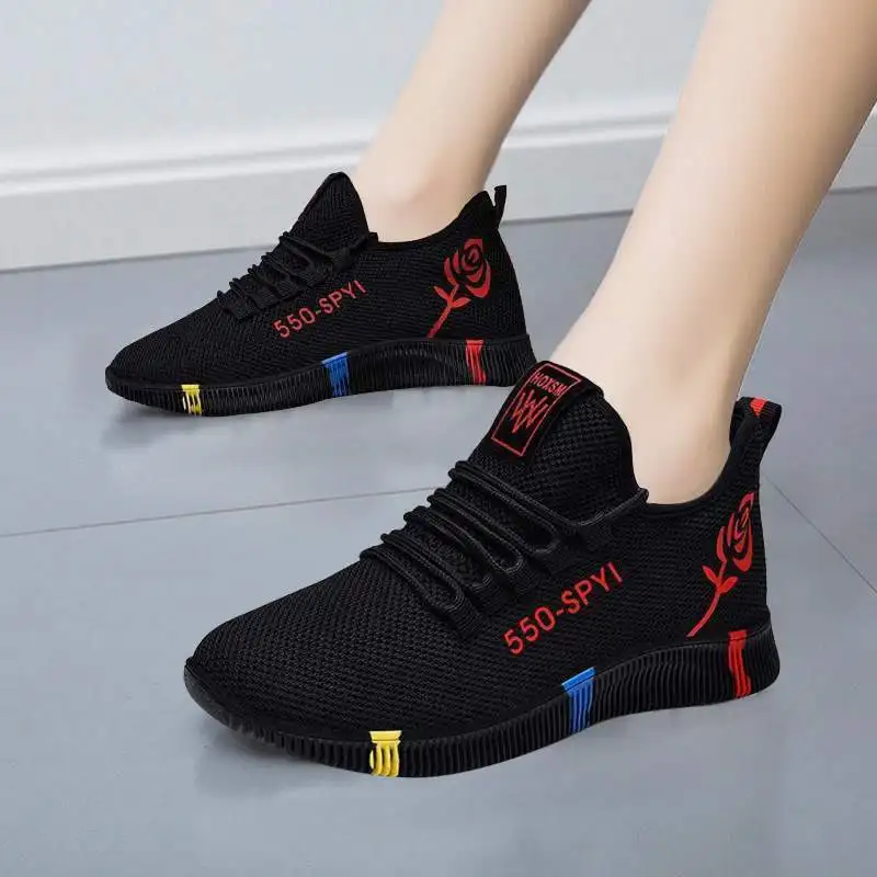 

2023 Women Flat Shoes Casual Vulcanize Sneakers Lace-up Breathable Mesh Sports Comfortable Women Shoe Summer Cheap Running Shoes
