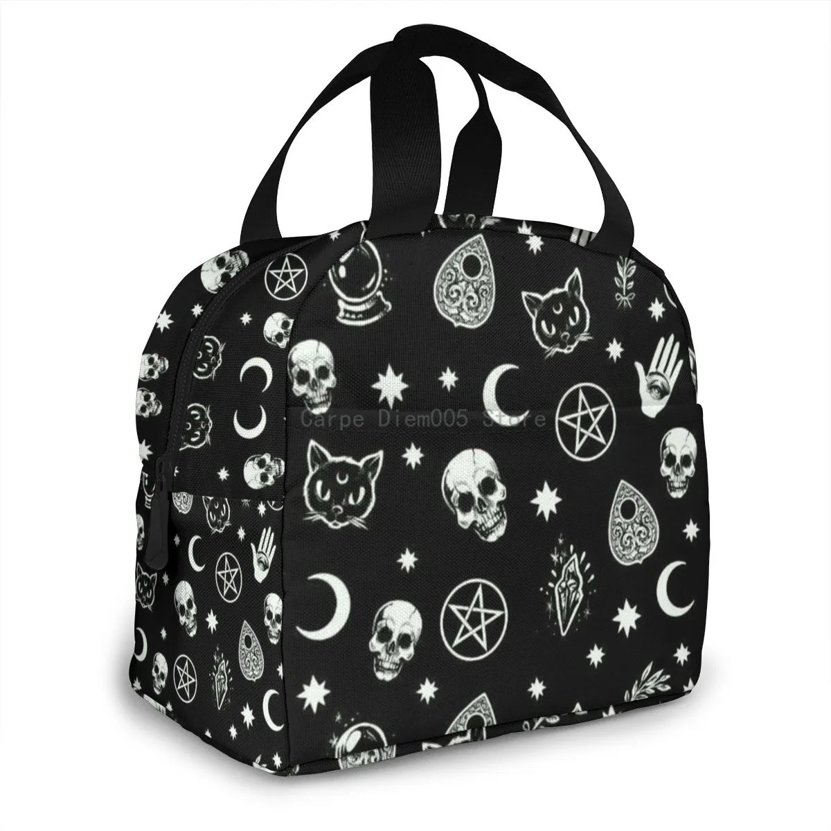 

Skull Cat Moon Gothic Pattern Insulated Lunch Bag Big Capacity Lunch Cooler Tote Bag for Outdoor Picnic School Office Work