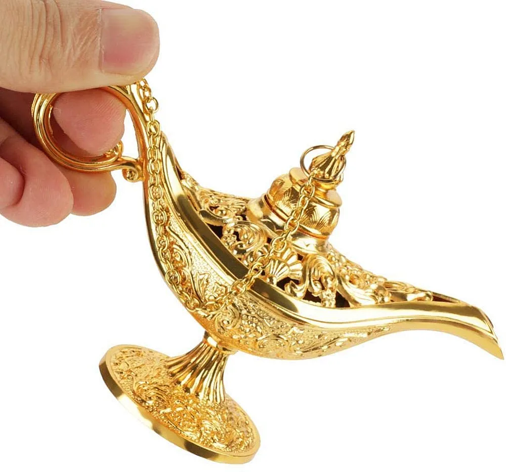 

Retro Aladdin Magic Lamp Decoration Crafts Metal Vintage Wishing Light Figurines Desktop Ornaments Home Decoration Accessories