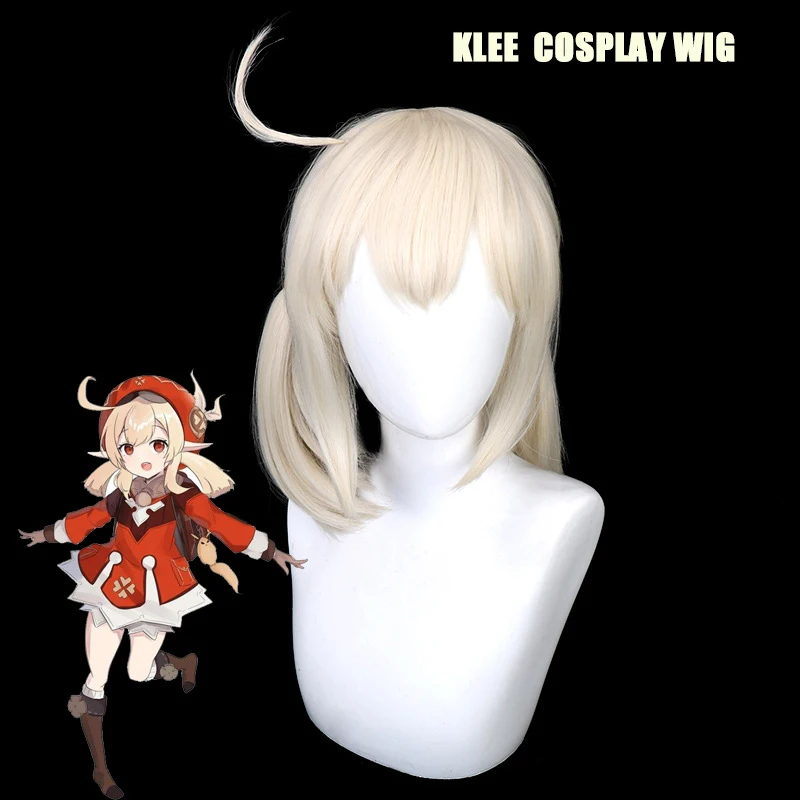 

Game Genshin Impact Klee Cosplay Wigs Ponytails Women Beige Wig Heat Resistant Synthetic Hair 40cm