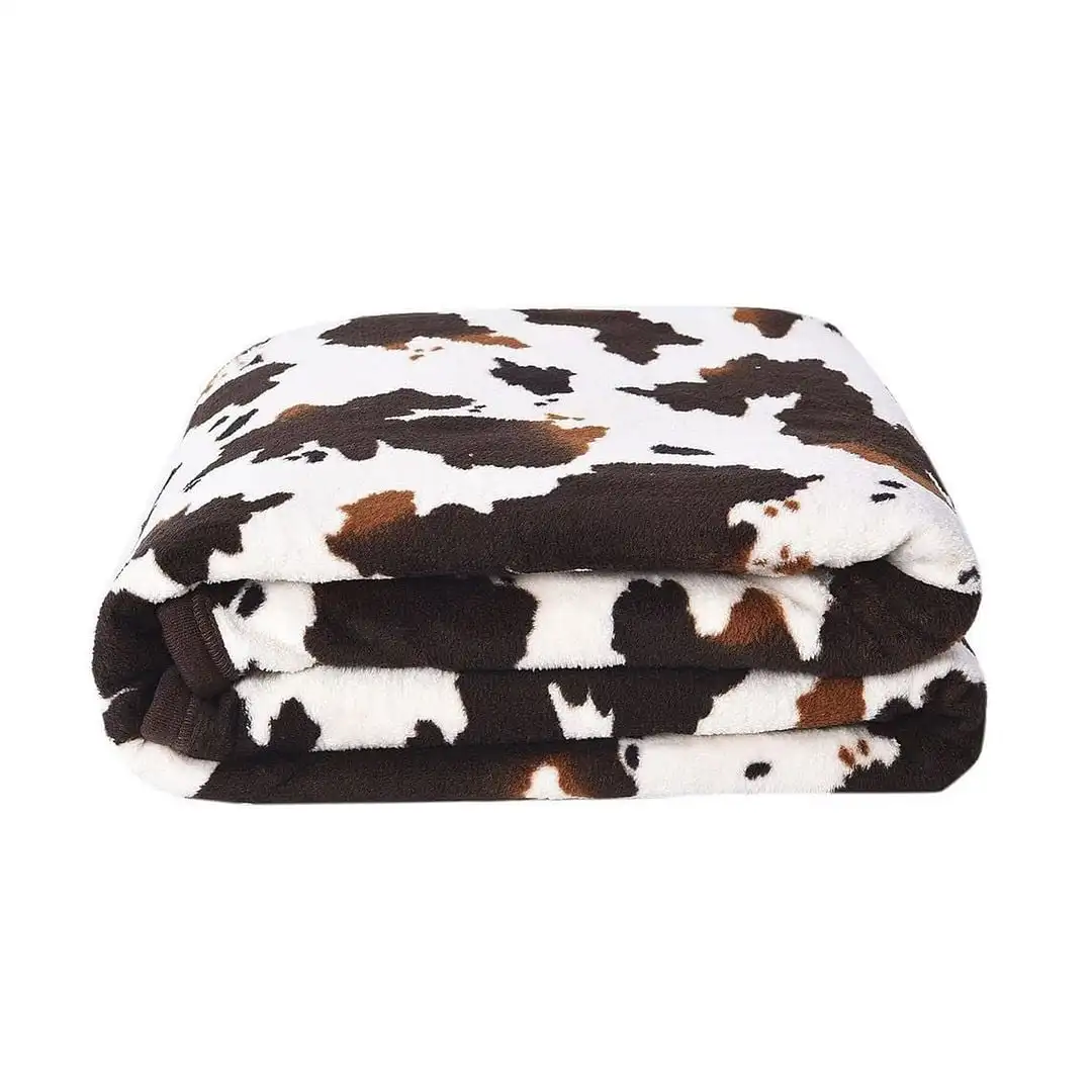 

Homesmart Brown Cow Print Throw Blanket Warm and Cozy Coral Fleece Animal Print