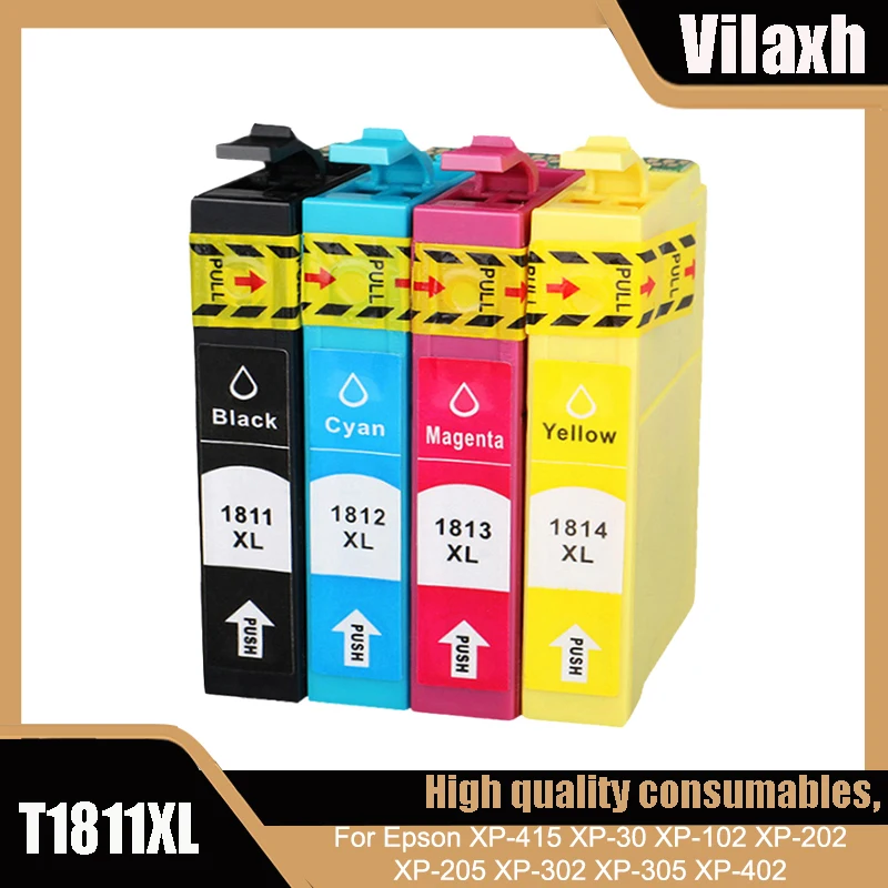 Чернильные картриджи Vilaxh для совместимых EPSON 18XL T1811 T1814 Epson XP-415 XP-30 XP-102 XP-202 XP-205 XP-302