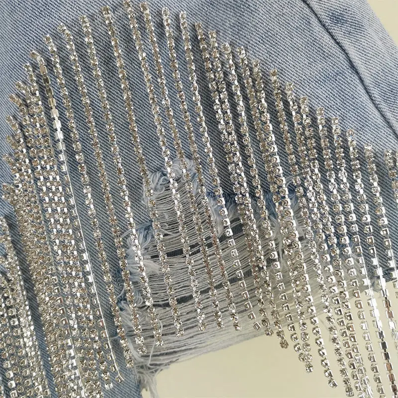 2023 Brand New Tassel Women Denim Shorts Chains High Waist Sexy Distressed Female Pants Fashion Streetwear