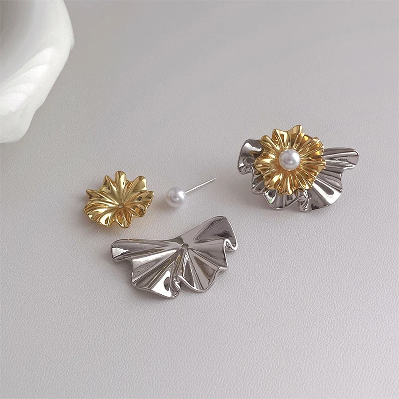 Двухцветные металлические серьги в виде цветка для женщин модные украшения