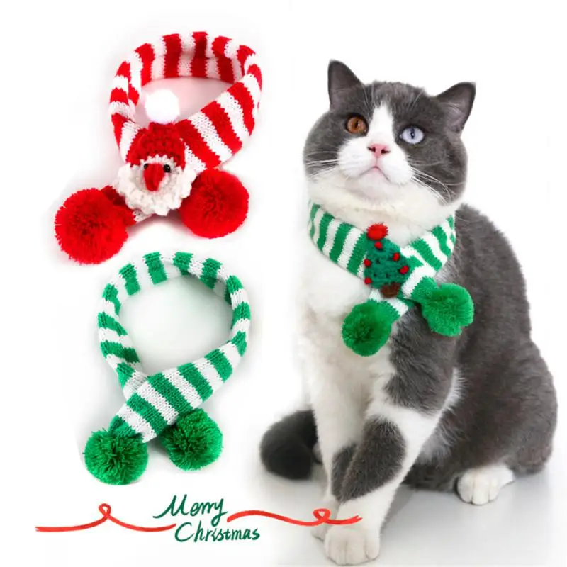 Adjustable Small Puppy Kitten Scarves Pet Clothes For Winter Warm Dog Cat Christmas Knitted Scarf Collar Accessories Chihuahua