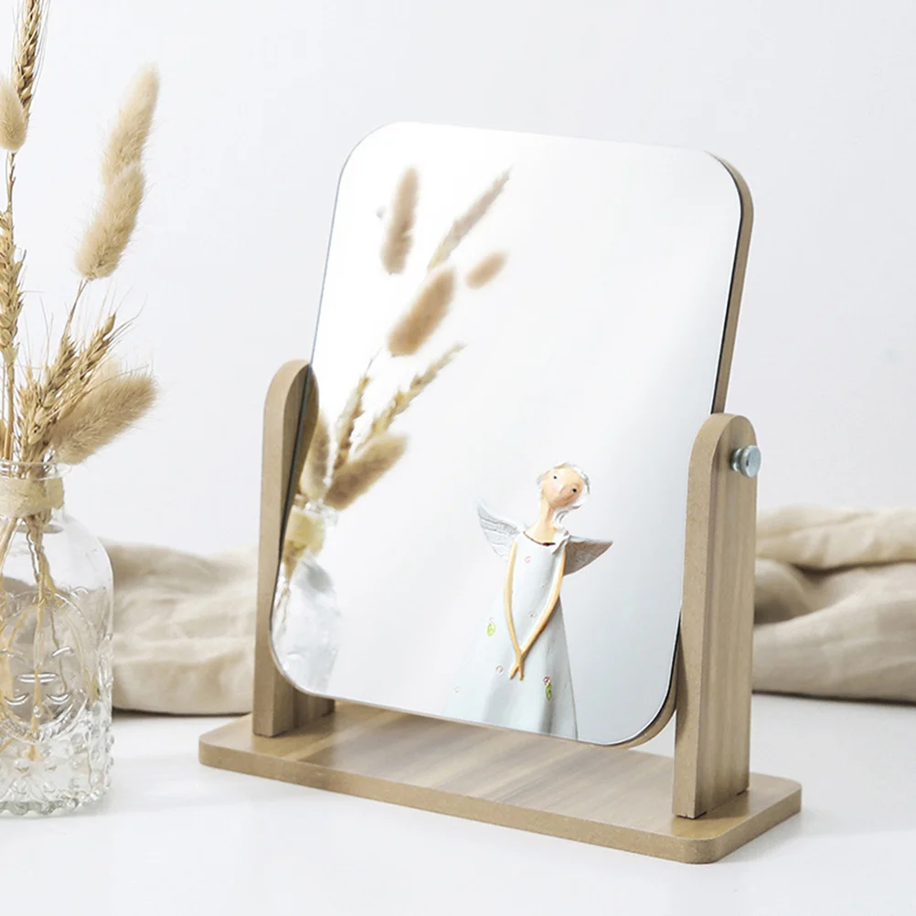 

Tabletop Wood Mirror Rotatable Wooden Mirror with Stand Desktop Dressing Mirror for Bathroom Bedroom Makeup Tools Mirrors