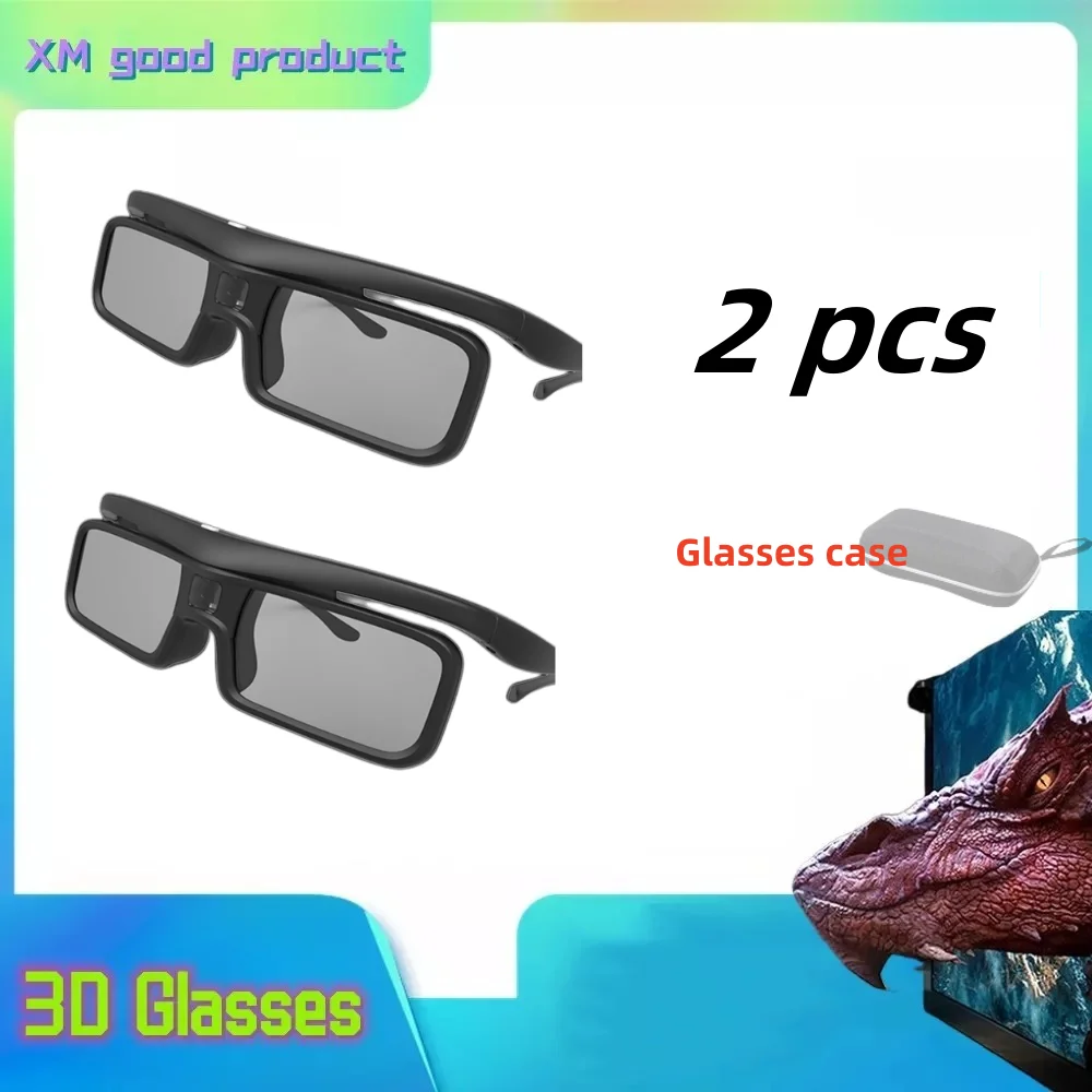 

2pcs Watch 3D Movie onUniversal DLP Link 3D Projector 3D Glasses Active 3D Glasses Smart Switching,One-Button Correction