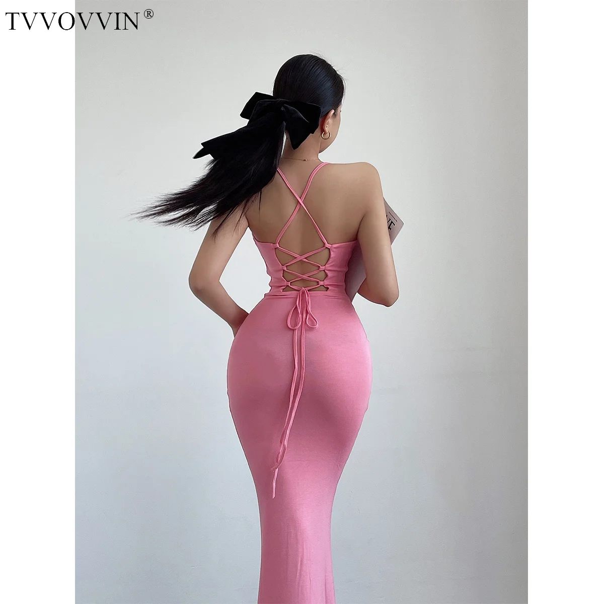 

Острое американское платье TVVOVVIN для девушек, на шнуровке, с открытой спиной, Элегантное длинное женское сексуальное приталенное платье «рыбий хвост», популярное пикантное корейское женское платье BJ8W