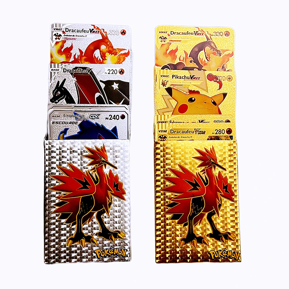 

New French Pokémon Gold Foil Card Anime Cartoon Bronzing Card EX GX Vmax Send Friends Holiday Gift Kawaii