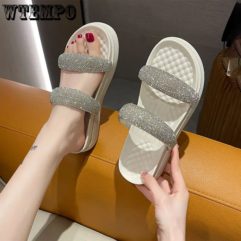 WTEMPO Glitter Slides Female Shoes Summer Clogs Woman Ladies' Slippers Med Platform Fashion Beach Flat Luxury Sandals Wholesale