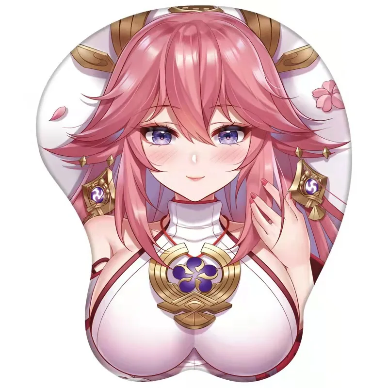 

New Gaming Computer Mouse Pad Hot Genshin Impact Yae Miko Mouse Mat with Wrist 3D Silicon Super Soft 2 Way Milk Silk Fabric