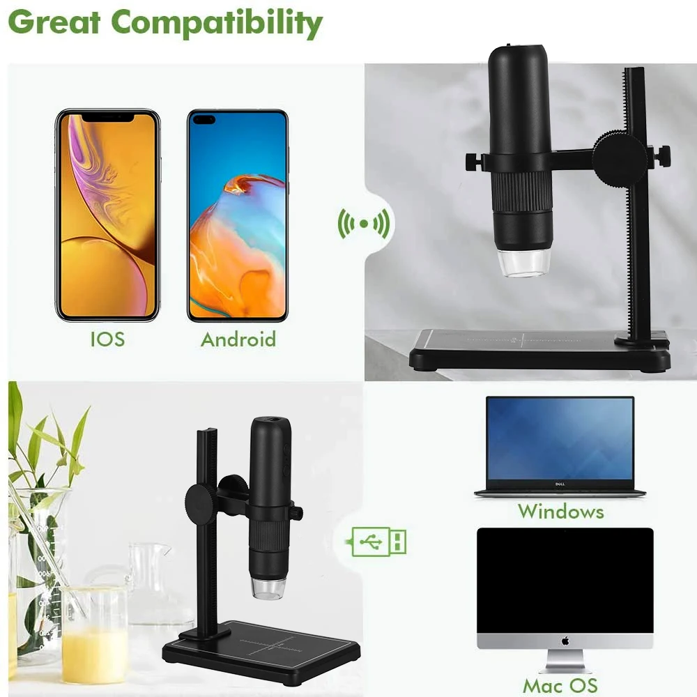 1000x zoom wifi hd desktop electronic digital usb professional microscope 8led plastic support stand for apple android phone pc free global shipping