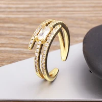 aibef high quality luxury geometric crystal ring vintage adjustable gold zircon ring women exquisite jewelry wedding party gifts