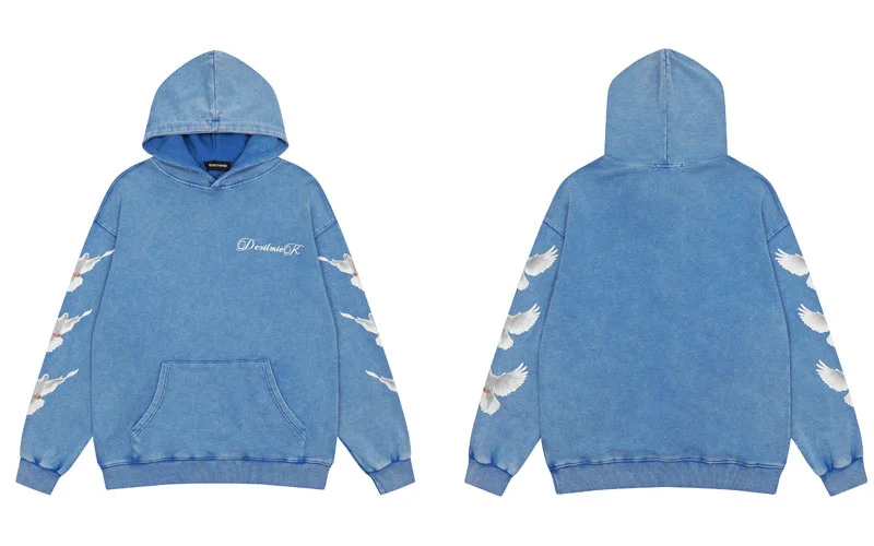 

Streetwear Hoodie Sweatshirt Y2K Vintage Hip Hop Pigeon Print Retro Washed Hooded Harajuku Retro Casual Cotton Loose Pullover
