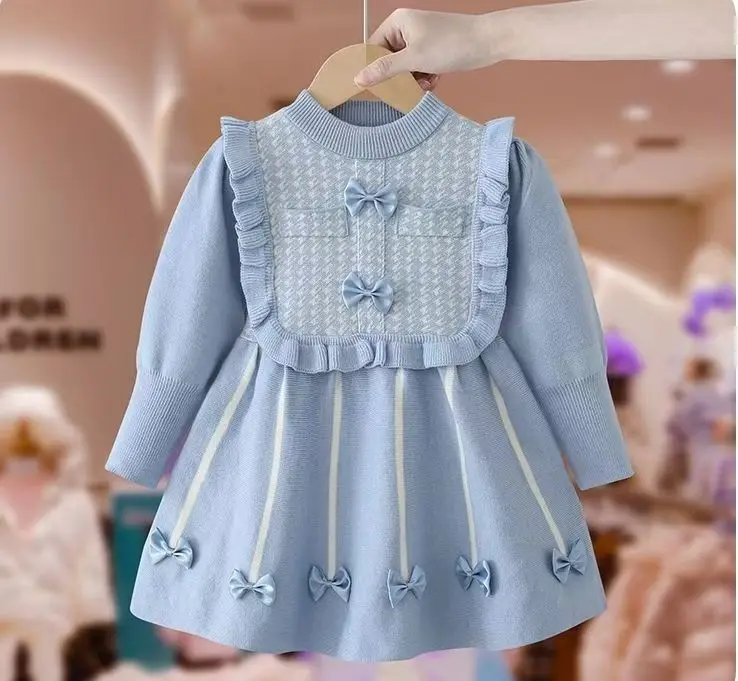 Осенне-зимнее платье для девочек новинка 2024 зарубежный стиль детская юбка