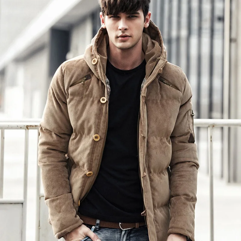 2022 Trendy Men's Corduroy Hooded Solid Color Thickened Cotton Coat