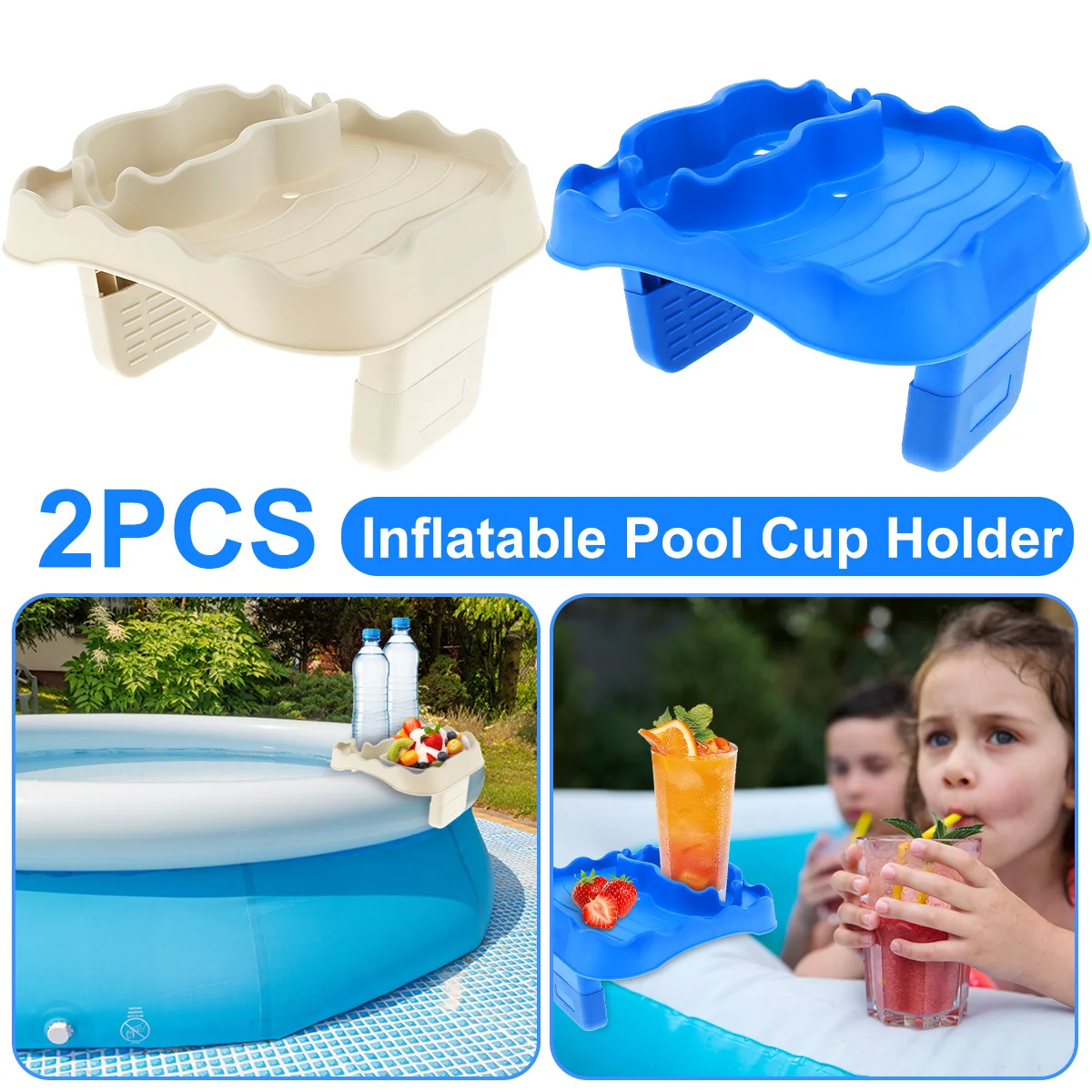 2Pcs Hot Tub Table Tray Adjustable Hot Tub Side Table with 2 Cup Holders Nonslip Inflatable Pool Drink Cup Holder Above Ground