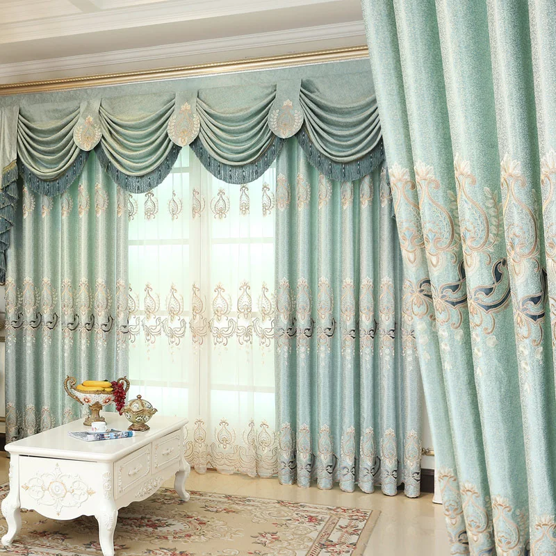 

European embroidery Luxurious Fresh Jacquard Embroidery Curtains for Living room dining bedroomShading Finished Custom