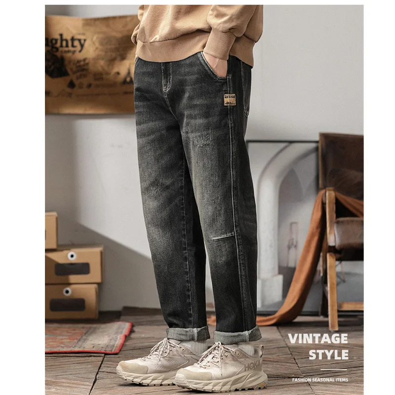 Men Clothing 2022 Autumn New Vintage Versatile Straight Large Black Grey Haren Pants Loose Recreational Temperament Jeans Female