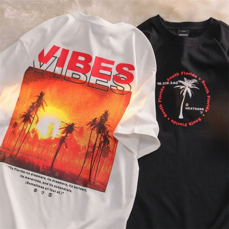 

Футболка Мужская/женская оверсайз, топ с рисунком пальм и заката Флориды, в стиле хип-хоп, винтажная уличная одежда, 100% хлопок, большой разме...