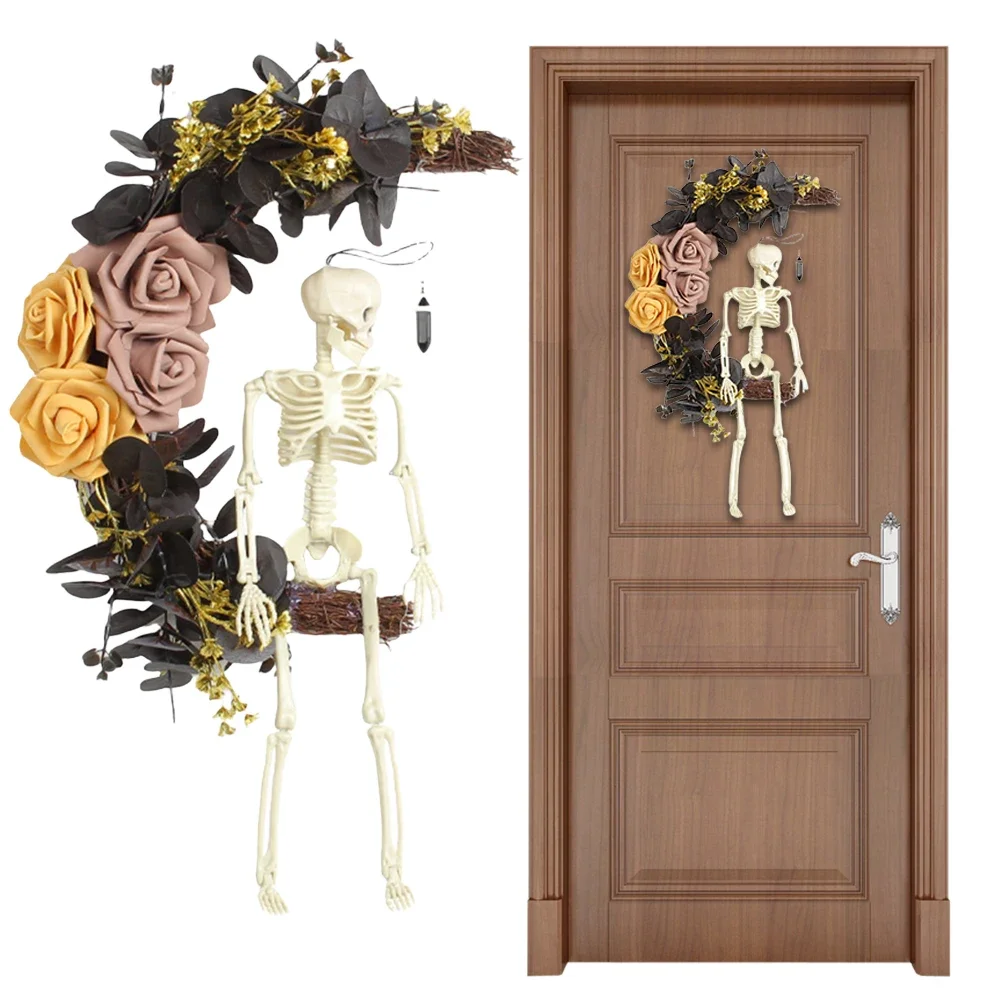Искусственный Венок С Черепом Черные Розы Готический Декор На Хэллоуин