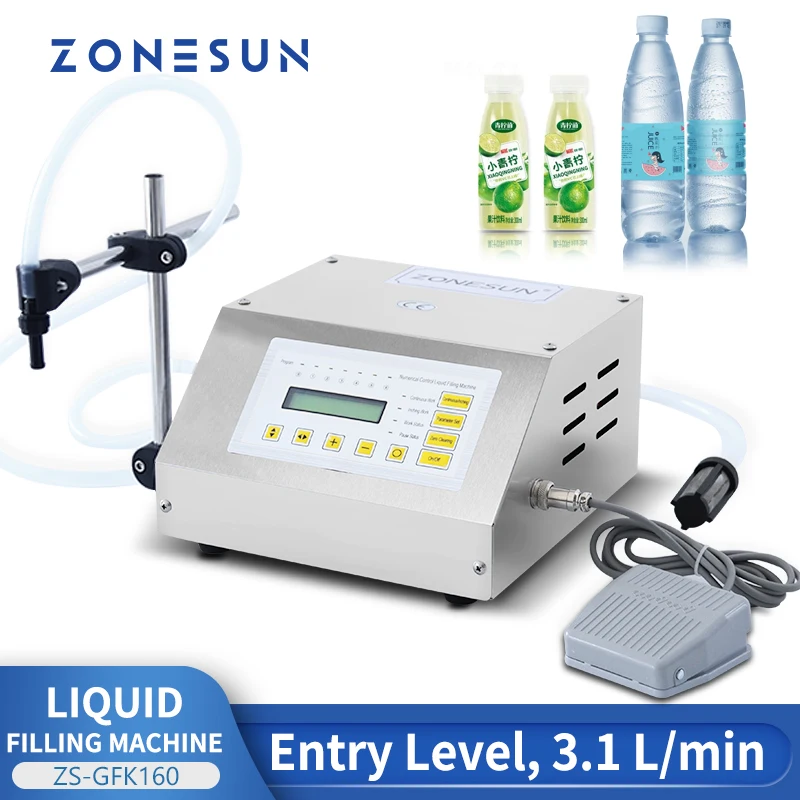 

ZONESUN 5-5100ml Digital Control Water Juice Perfume Milk Liquid Small Bottle Filler GFK-160 Packing Liquid Filling Machine