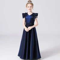 real photos blue flower girl dresses for wedding and party sparkly sleeveless long princess birthday pageant gown 2022