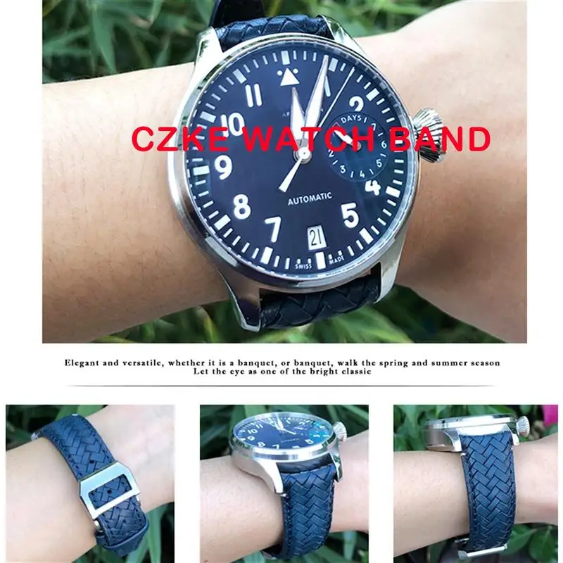 Ремешок MAISITU из воловьей кожи для IWC женский большой пилот IW377714 IW394005 синий кожаный