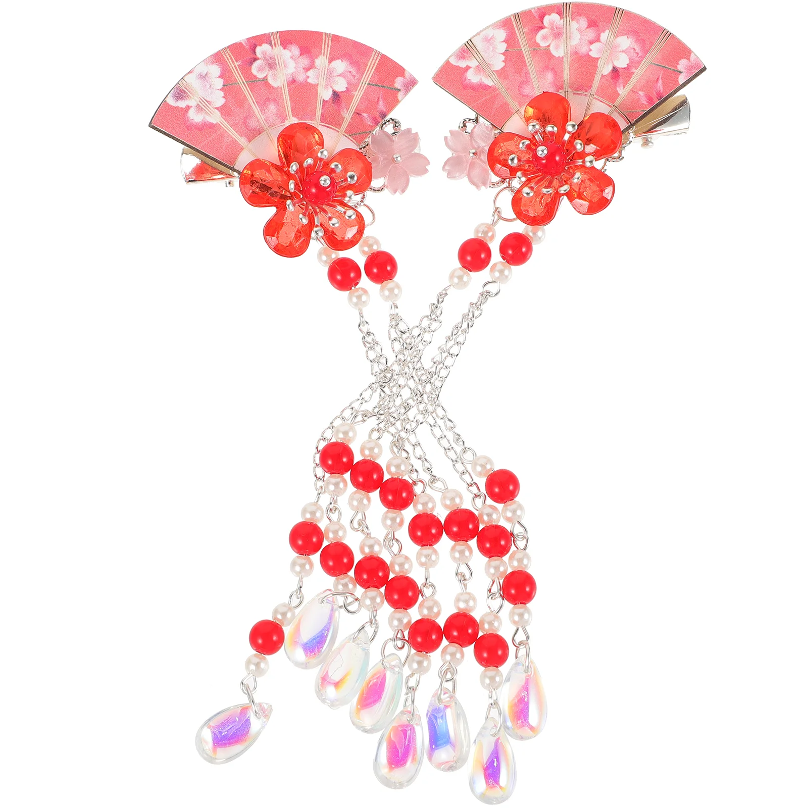 

2 Pcs Fan Hairpin Girls Hairpins Pearl Clips Decorate Flower Barrettes Decoration Crystal Tassel Trim
