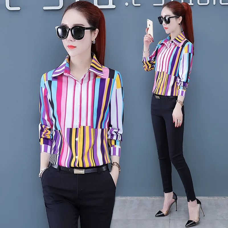 

Блузка женская шифоновая с длинным рукавом, модная офисная рубашка, Свободный Топ, корейский стиль, на осень