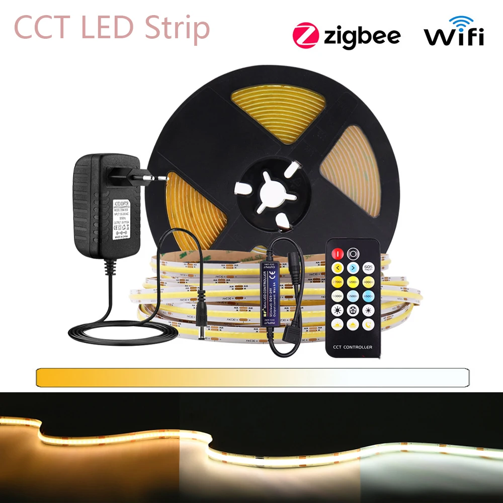 

WiFi CCT LED Strip Lights Tuya Zigbee COB LED Strip Kit 2700-6500K Dimmable Flexible Lamp Tape Support Alexa Google Home Decor