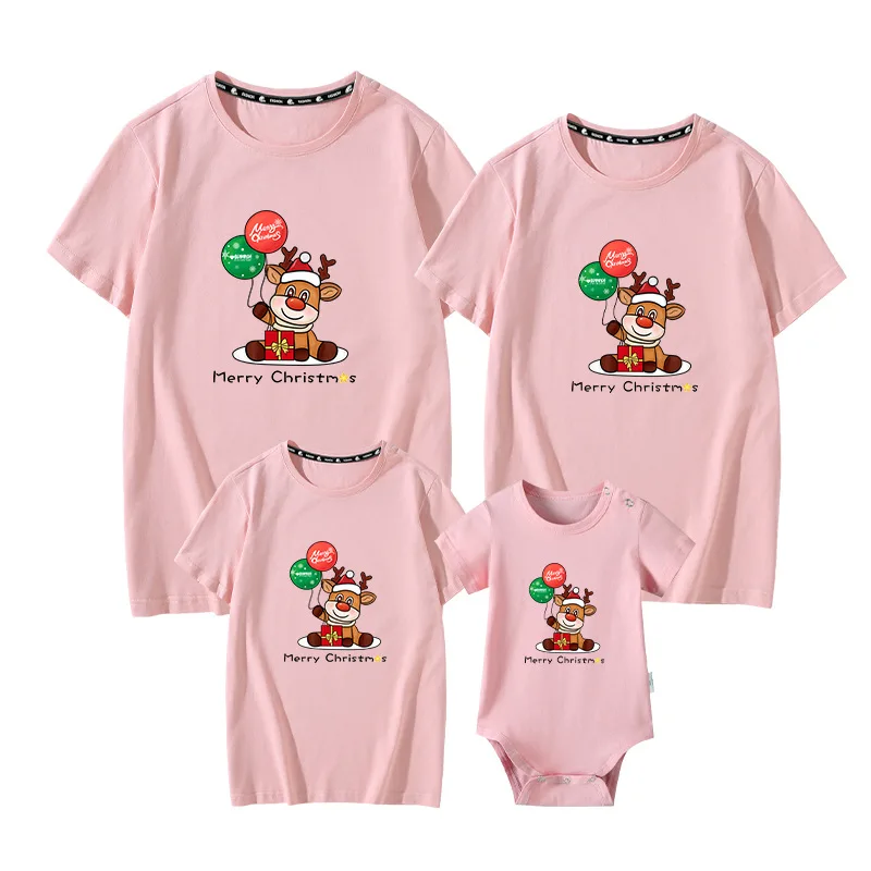 

New Adult Kids T-shirts Baby Rompers for Family Christmas Matching Clothes Outfits Dad Mom Daughter Son Santa Claus Shirts Tops